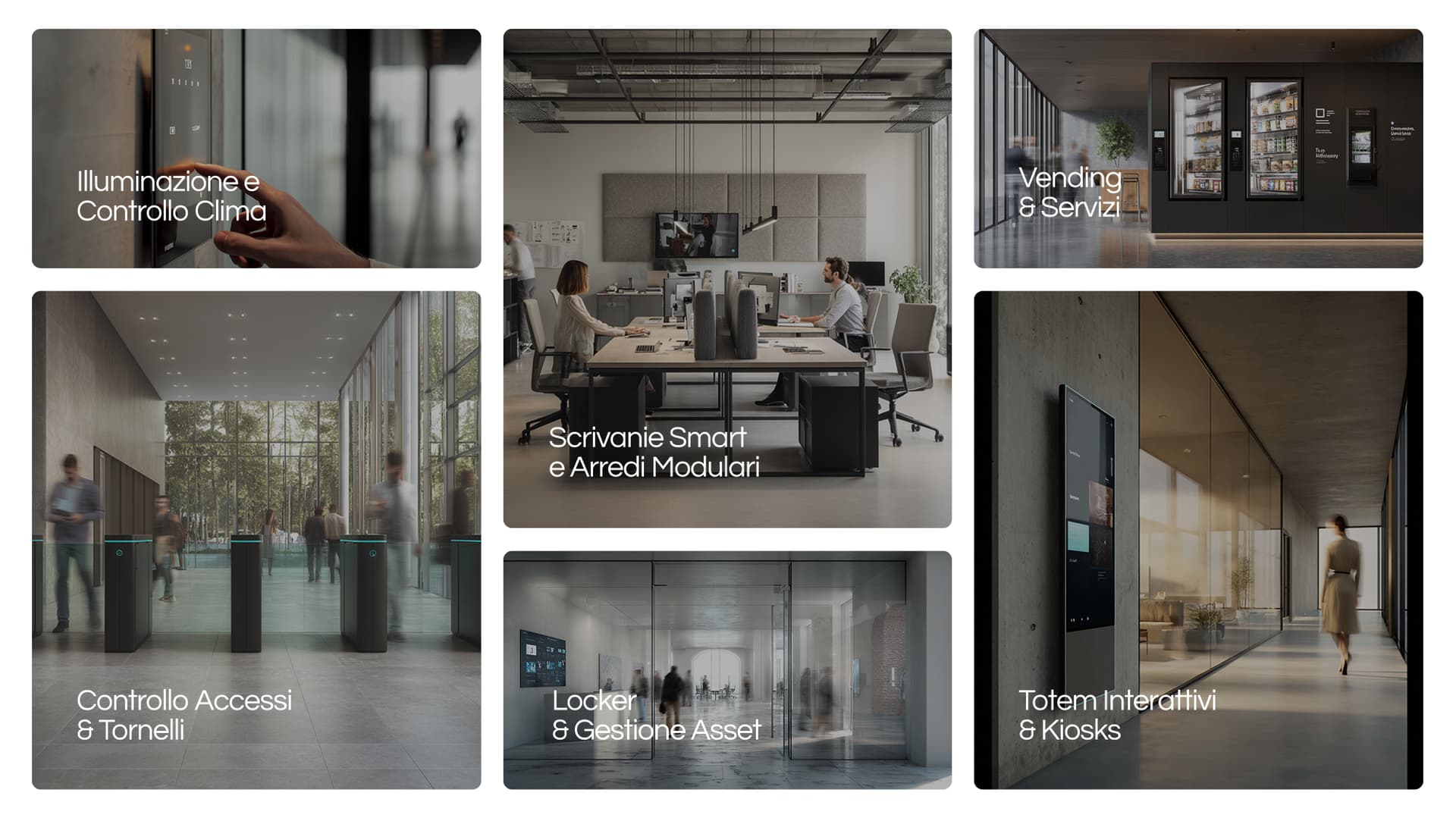 Ambiente di lavoro allestito da OffSuite, arredo e tecnologia integrati